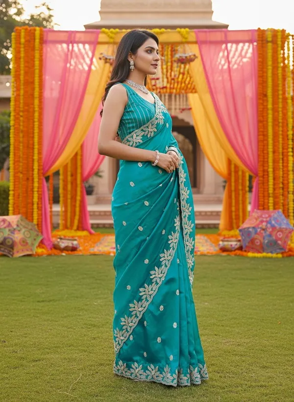Blue_Satin_Sequin_Floral_Embroidered_Bollywood_Saree_For_Women_|_With_Blouse_Piece