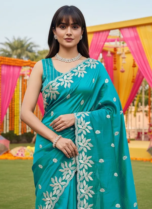 Blue_Satin_Sequin_Floral_Embroidered_Bollywood_Saree_For_Women_|_With_Blouse_Piece