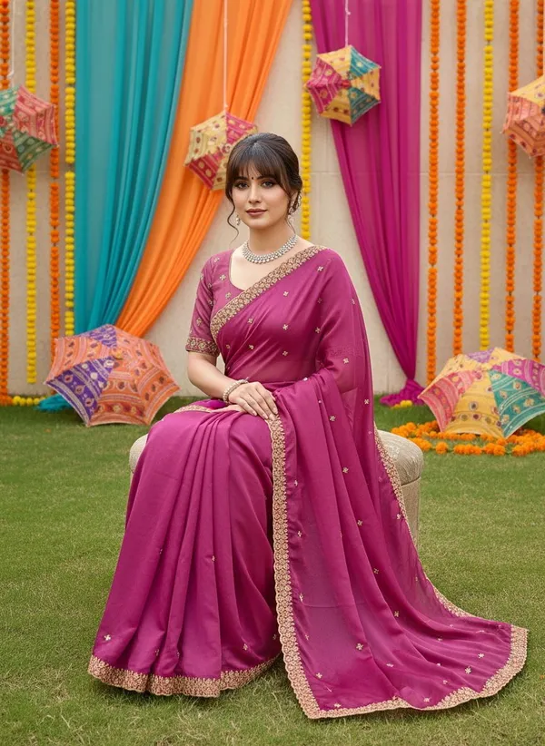 Magenta_Georgette_Zari_Embroidered_Beadwork_Saree_For_Women_|_With_Blouse_Piece