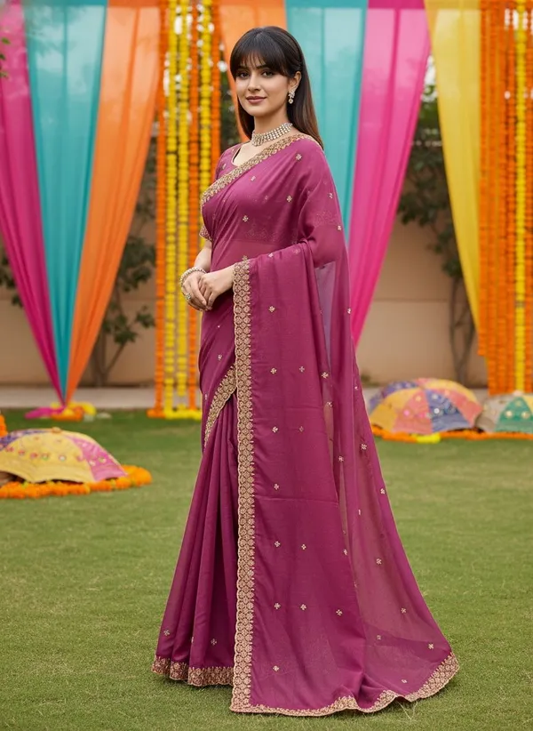 Magenta_Georgette_Zari_Embroidered_Beadwork_Saree_For_Women_|_With_Blouse_Piece