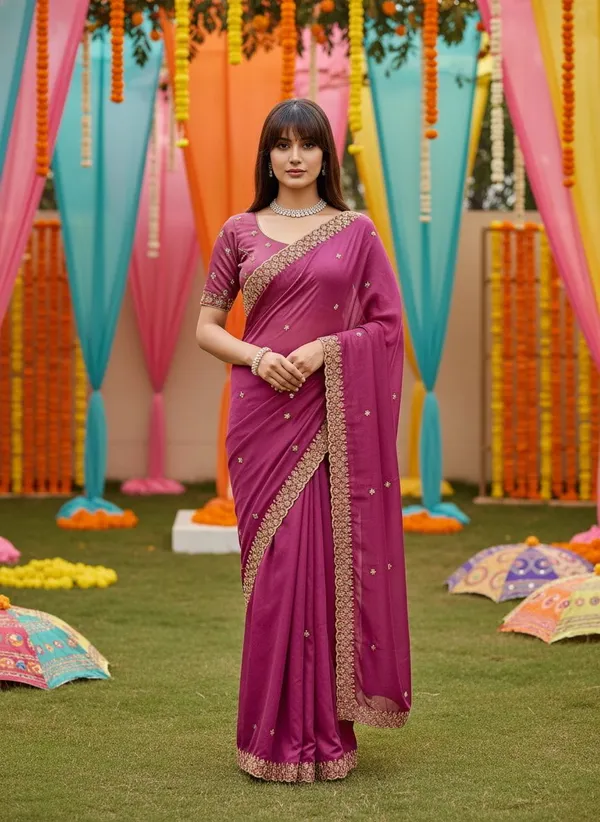 Magenta_Georgette_Zari_Embroidered_Beadwork_Saree_For_Women_|_With_Blouse_Piece