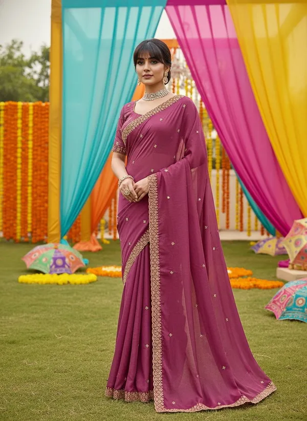 Magenta_Georgette_Zari_Embroidered_Beadwork_Saree_For_Women_|_With_Blouse_Piece
