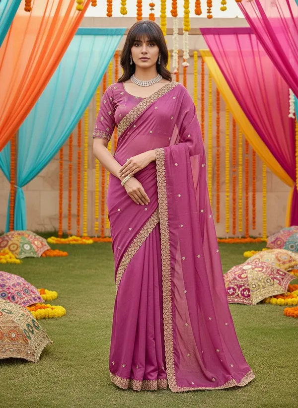 Magenta_Georgette_Zari_Embroidered_Beadwork_Saree_For_Women_|_With_Blouse_Piece