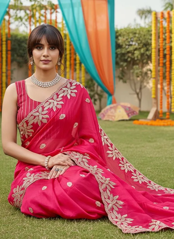 Pink_Satin_Silk_Blend_Gold_Sequin_Embroidered_Bollywood_Saree_For_Women_|_With_Blouse_Piece