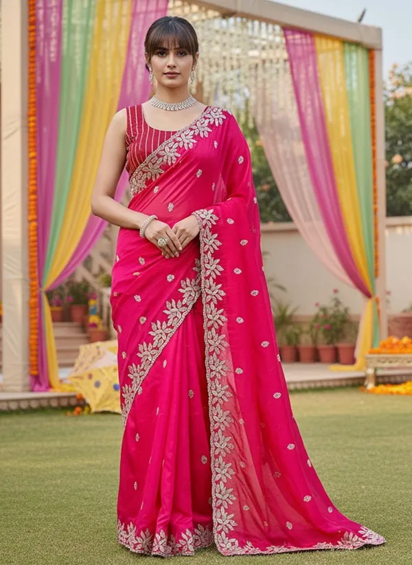 Pink_Satin_Silk_Blend_Gold_Sequin_Embroidered_Bollywood_Saree_For_Women_|_With_Blouse_Piece