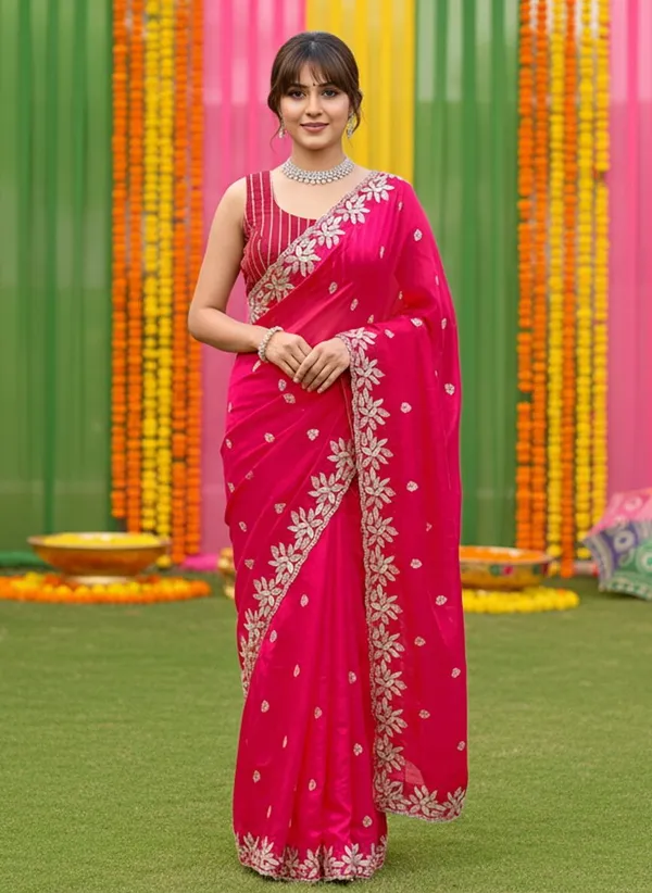 Pink_Satin_Silk_Blend_Gold_Sequin_Embroidered_Bollywood_Saree_For_Women_|_With_Blouse_Piece