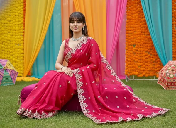 Pink_Satin_Silk_Blend_Gold_Sequin_Embroidered_Bollywood_Saree_For_Women_|_With_Blouse_Piece