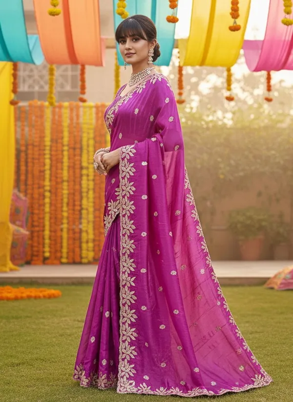 Magenta_Satin_Silk_Blend_Sequence_Embroidered_Floral_Saree_For_Women_|_With_Blouse_Piece