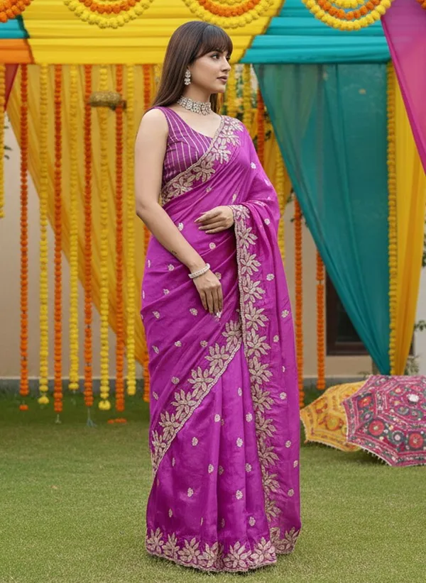 Magenta_Satin_Silk_Blend_Sequence_Embroidered_Floral_Saree_For_Women_|_With_Blouse_Piece