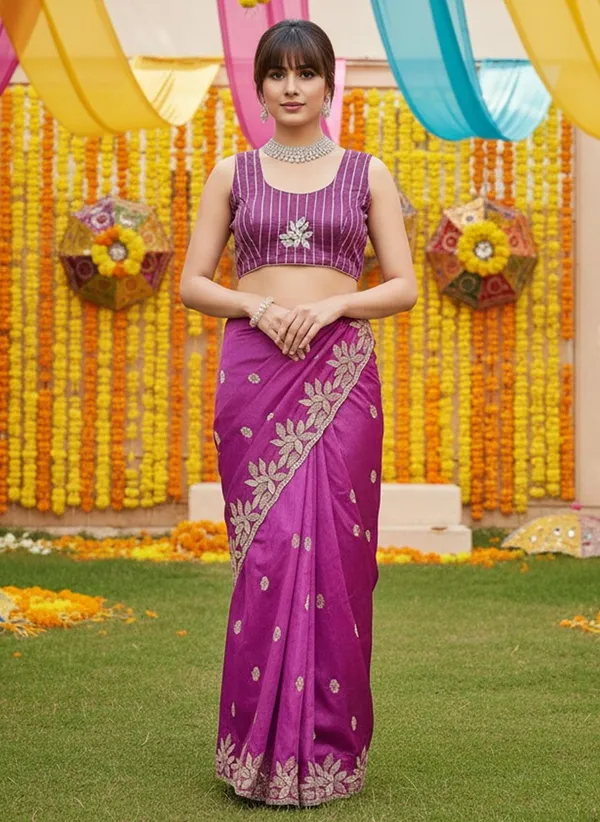 Magenta_Satin_Silk_Blend_Sequence_Embroidered_Floral_Saree_For_Women_|_With_Blouse_Piece