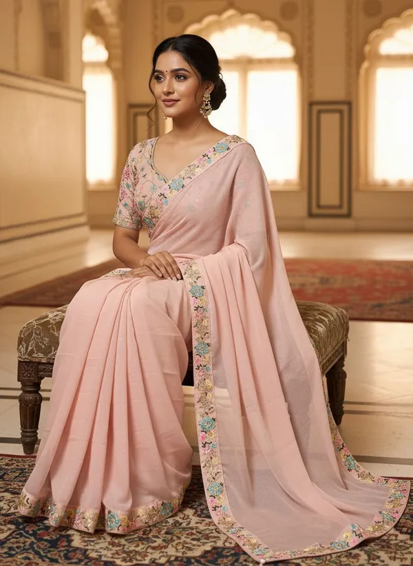 Peach_Georgette_Embroidered_Embellished_Bollywood_Saree_For_Women_|_With_Blouse_Piece