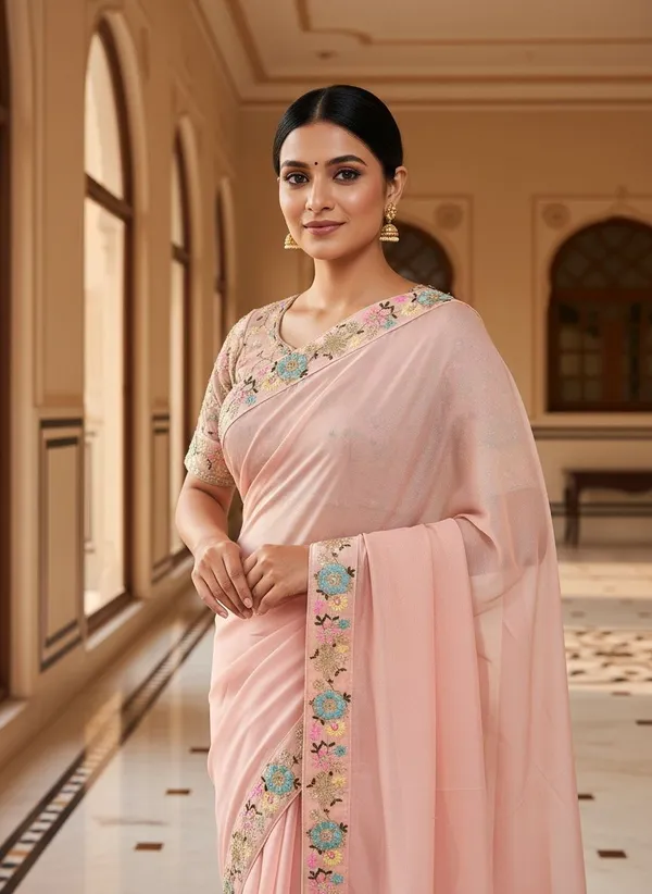 Peach_Georgette_Embroidered_Embellished_Bollywood_Saree_For_Women_|_With_Blouse_Piece