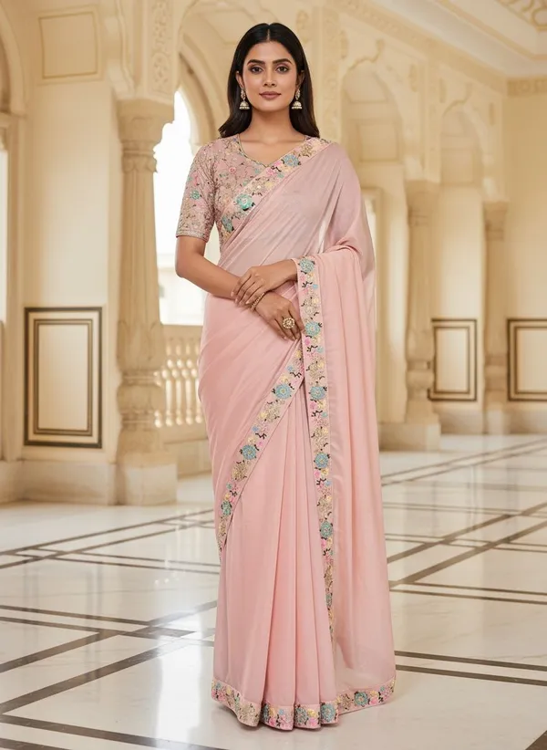 Peach_Georgette_Embroidered_Embellished_Bollywood_Saree_For_Women_|_With_Blouse_Piece