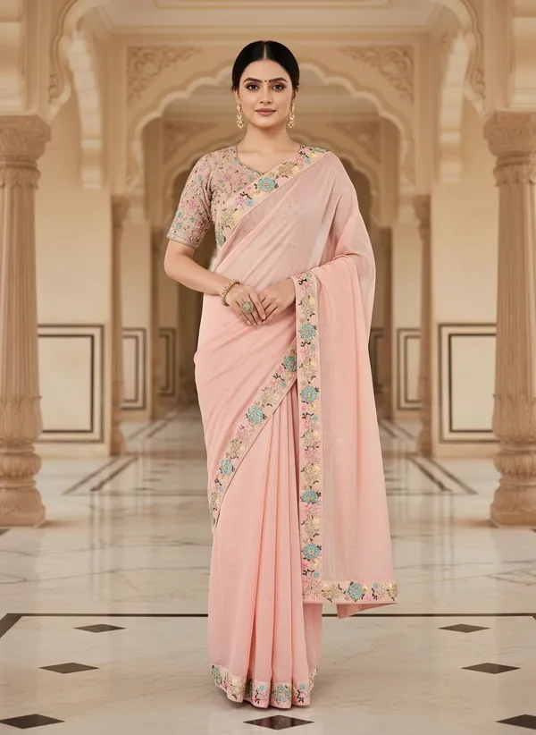 Peach_Georgette_Embroidered_Embellished_Bollywood_Saree_For_Women_|_With_Blouse_Piece