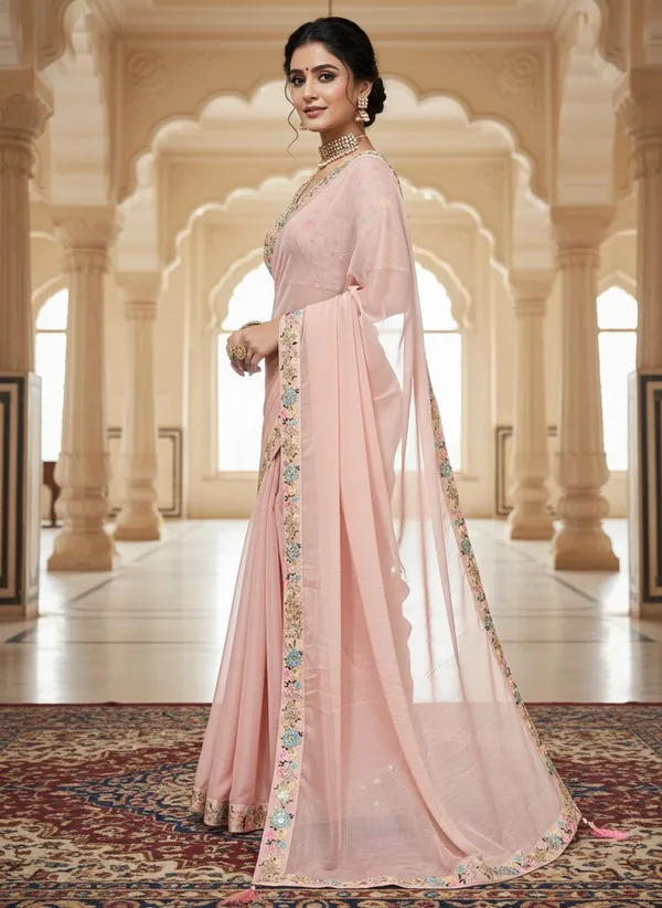 Peach_Georgette_Embroidered_Embellished_Bollywood_Saree_For_Women_|_With_Blouse_Piece