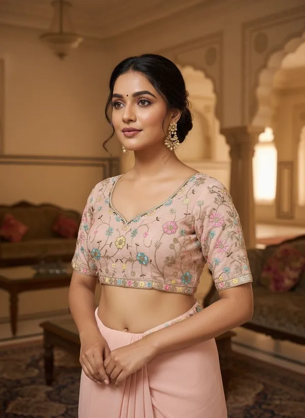 Peach_Georgette_Embroidered_Embellished_Bollywood_Saree_For_Women_|_With_Blouse_Piece