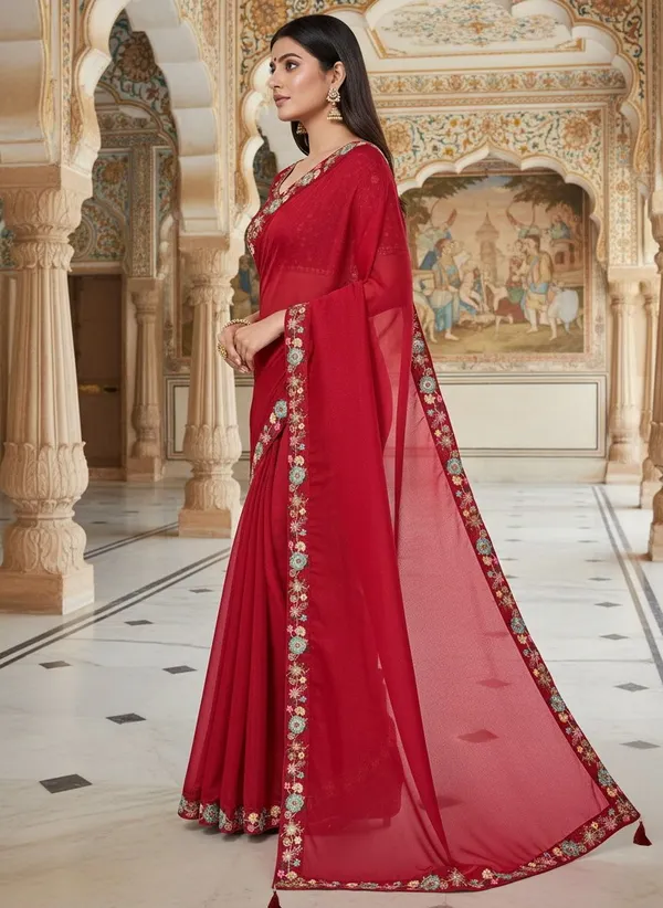 Maroon_Georgette_Embroidered_Embellished_Bollywood_Saree_For_Women_|_With_Blouse_Piece