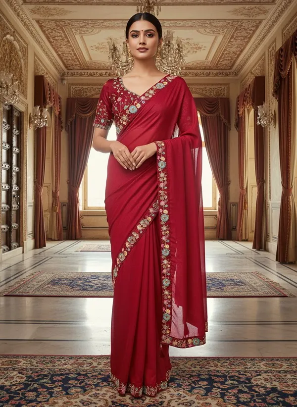 Maroon_Georgette_Embroidered_Embellished_Bollywood_Saree_For_Women_|_With_Blouse_Piece