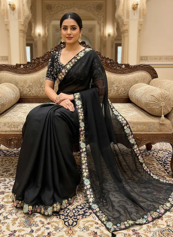 Black_Georgette_Embroidered_Embellished_Bollywood_Saree_For_Women_|_With_Blouse_Piece