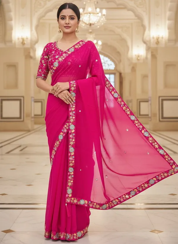 Rani_Pink_Georgette_Embroidered_Embellished_Bollywood_Saree_For_Women_|_With_Blouse_Piece