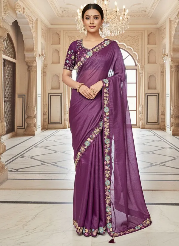 Wine_Georgette_Embroidered_Bollywood_Saree_For_Women_|_With_Blouse_Piece