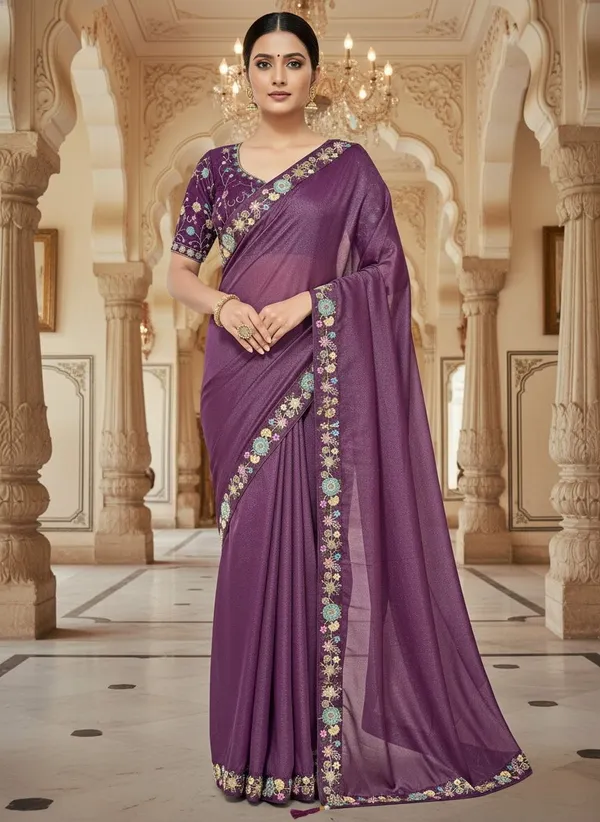 Wine_Georgette_Embroidered_Bollywood_Saree_For_Women_|_With_Blouse_Piece