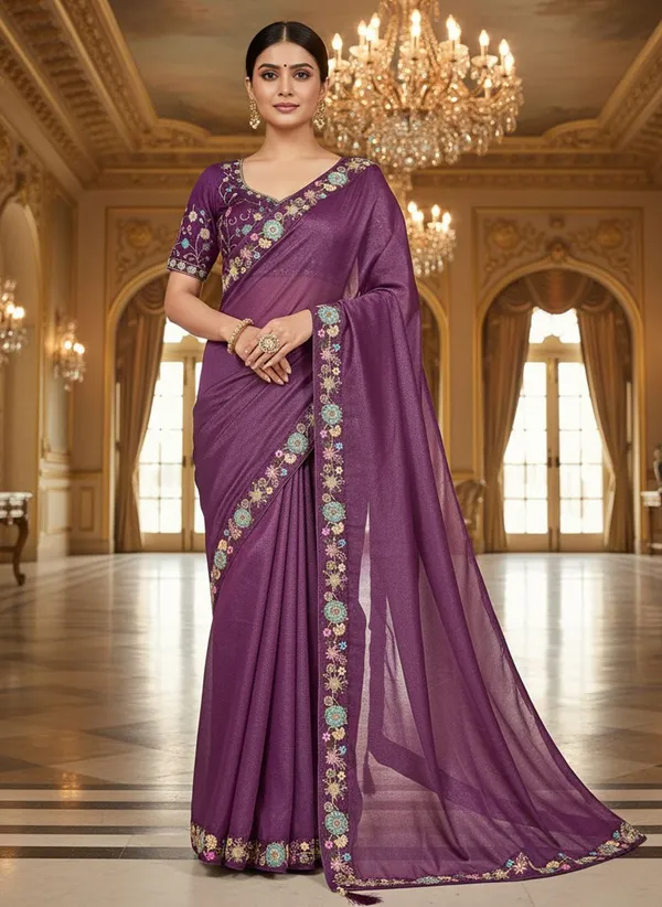 Wine_Georgette_Embroidered_Bollywood_Saree_For_Women_|_With_Blouse_Piece
