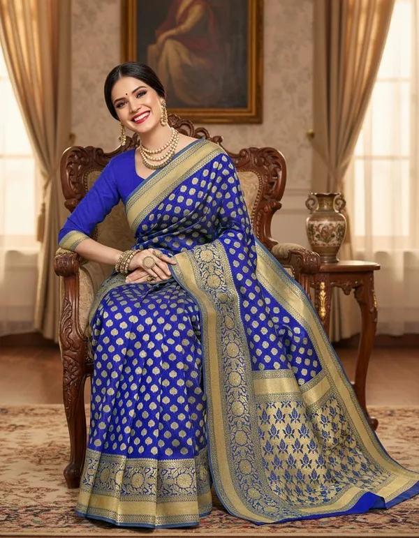 Blue_Georgette_Woven_Banarasi_Jacquard_Saree_For_Women_|_With_Blouse_Piece