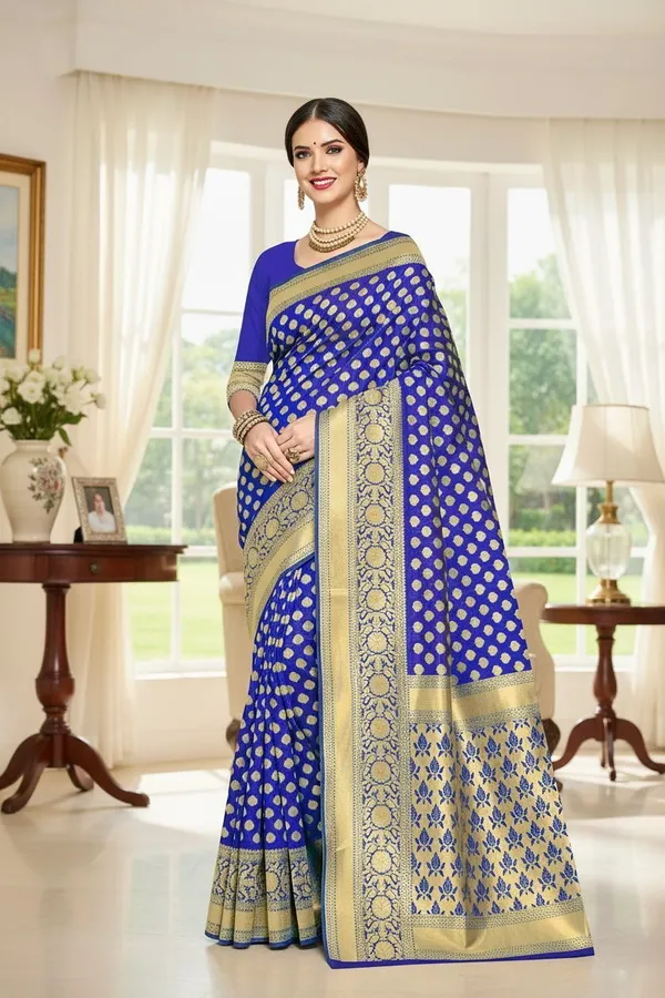 Blue_Georgette_Woven_Banarasi_Jacquard_Saree_For_Women_|_With_Blouse_Piece