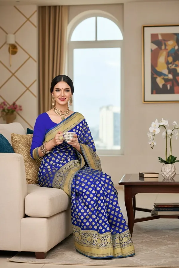Blue_Georgette_Woven_Banarasi_Jacquard_Saree_For_Women_|_With_Blouse_Piece