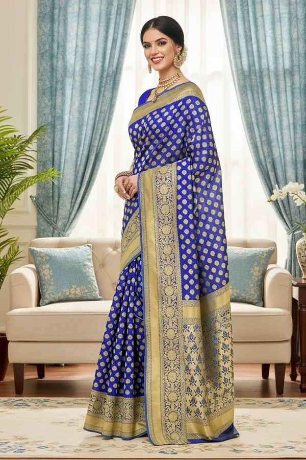 Blue_Georgette_Woven_Banarasi_Jacquard_Saree_For_Women_|_With_Blouse_Piece