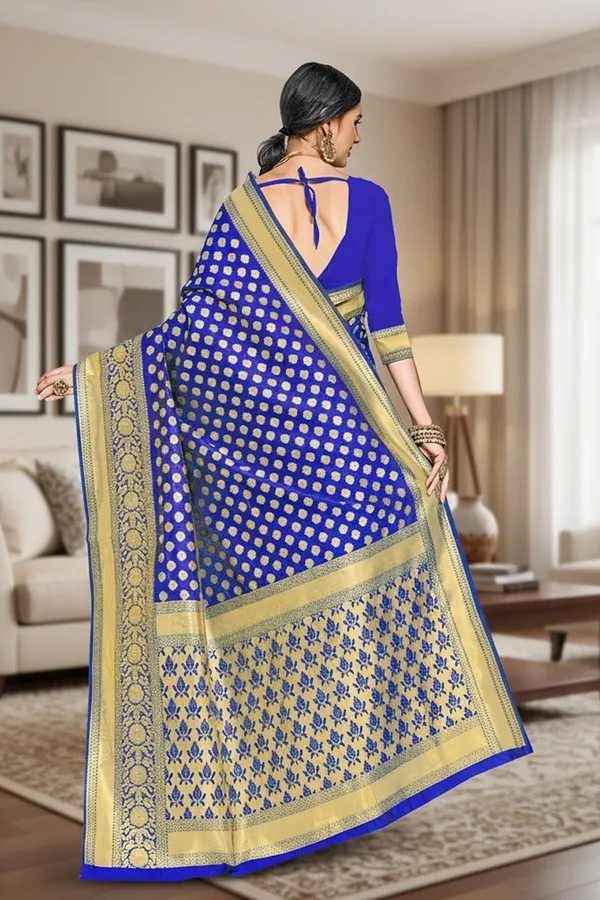 Blue_Georgette_Woven_Banarasi_Jacquard_Saree_For_Women_|_With_Blouse_Piece