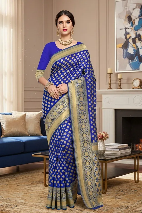Blue_Georgette_Woven_Banarasi_Jacquard_Saree_For_Women_|_With_Blouse_Piece