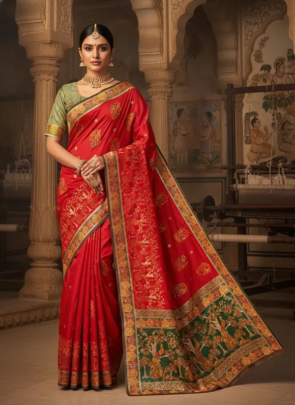 Red_Kanjivaram_Pure_Silk_Jacquard_Woven_Saree_For_Women_|_With_Blouse_Piece