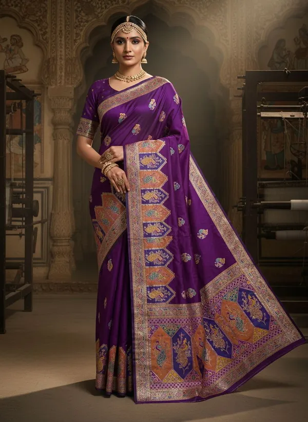 Purple_Kanjivaram_Pure_Silk_Jacquard_Woven_Saree_For_Women_|_With_Blouse_Piece