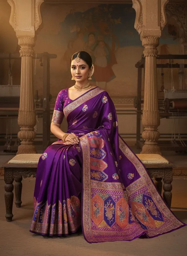 Purple_Kanjivaram_Pure_Silk_Jacquard_Woven_Saree_For_Women_|_With_Blouse_Piece