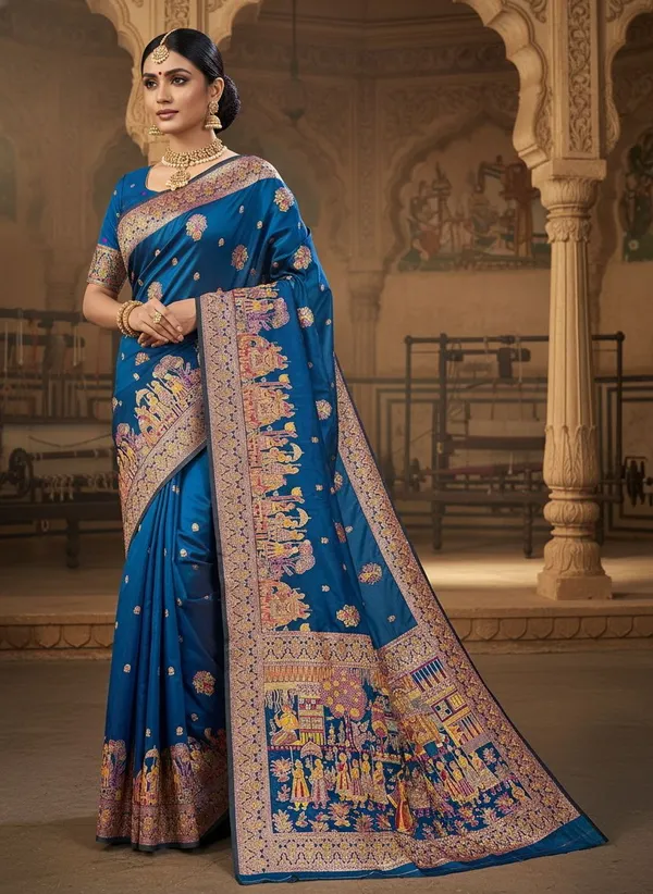 Blue_Kanjivaram_Pure_Silk_Meenakari_Jacquard_Woven_Saree_For_Women_|_With_Blouse_Piece