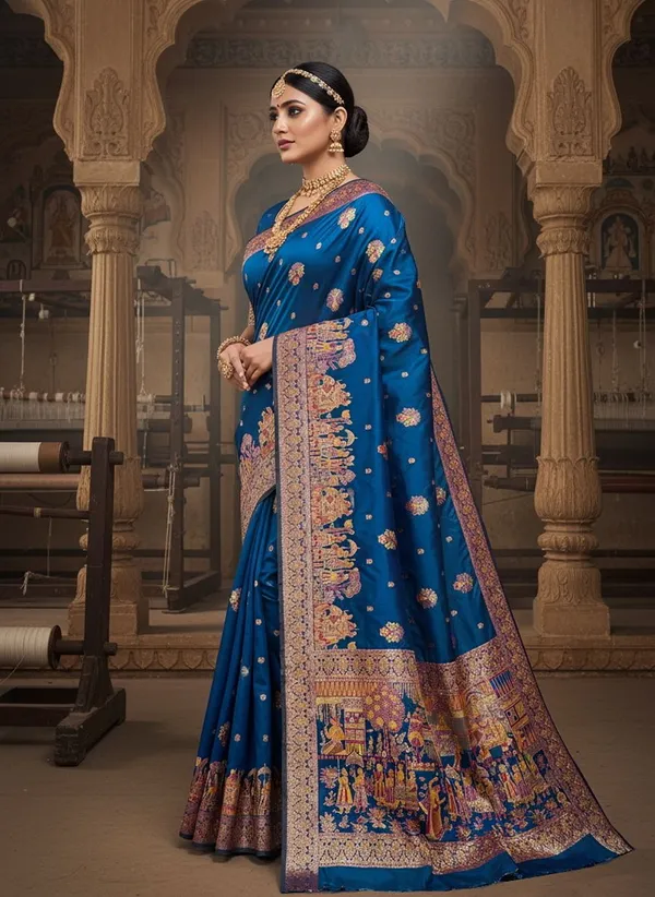 Blue_Kanjivaram_Pure_Silk_Meenakari_Jacquard_Woven_Saree_For_Women_|_With_Blouse_Piece