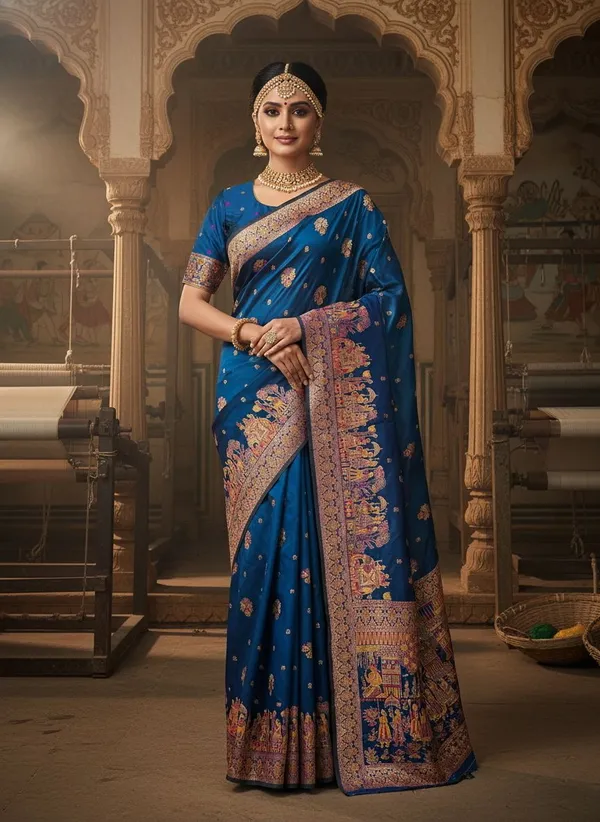 Blue_Kanjivaram_Pure_Silk_Meenakari_Jacquard_Woven_Saree_For_Women_|_With_Blouse_Piece