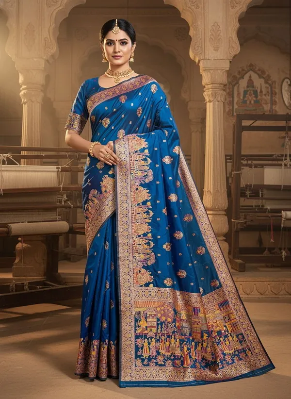 Blue_Kanjivaram_Pure_Silk_Meenakari_Jacquard_Woven_Saree_For_Women_|_With_Blouse_Piece