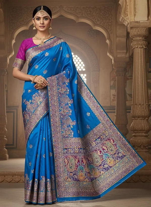 Blue_Kanjivaram_Pure_Silk_Jacquard_Zari_Saree_For_Women_|_With_Blouse_Piece
