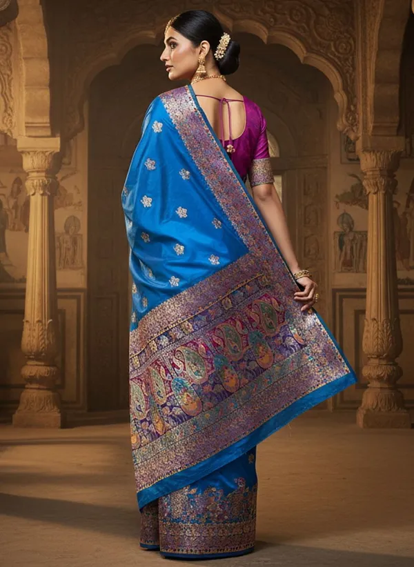 Blue_Kanjivaram_Pure_Silk_Jacquard_Zari_Saree_For_Women_|_With_Blouse_Piece