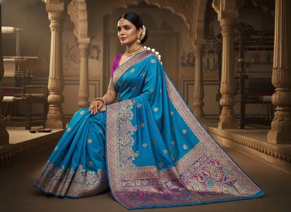 Blue_Kanjivaram_Pure_Silk_Jacquard_Zari_Saree_For_Women_|_With_Blouse_Piece