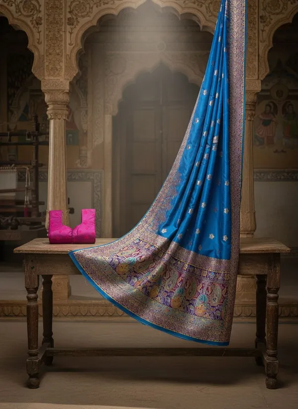 Blue_Kanjivaram_Pure_Silk_Jacquard_Zari_Saree_For_Women_|_With_Blouse_Piece