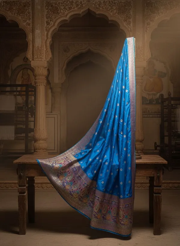 Blue_Kanjivaram_Pure_Silk_Jacquard_Zari_Saree_For_Women_|_With_Blouse_Piece