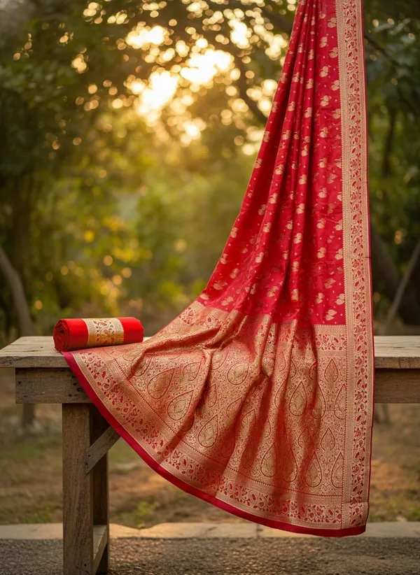 Red_Georgette_Woven_Embellished_Saree_For_Women_|_With_Blouse_Piece