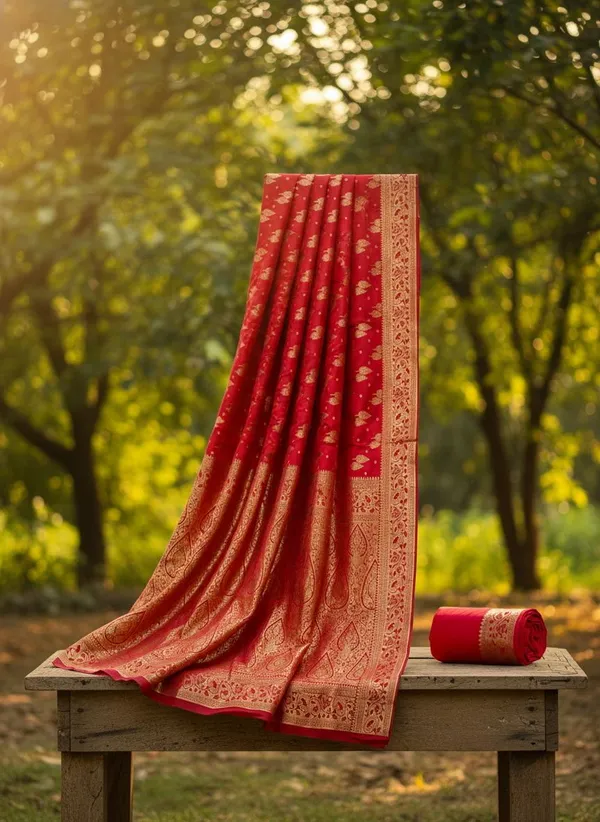 Red_Georgette_Woven_Embellished_Saree_For_Women_|_With_Blouse_Piece