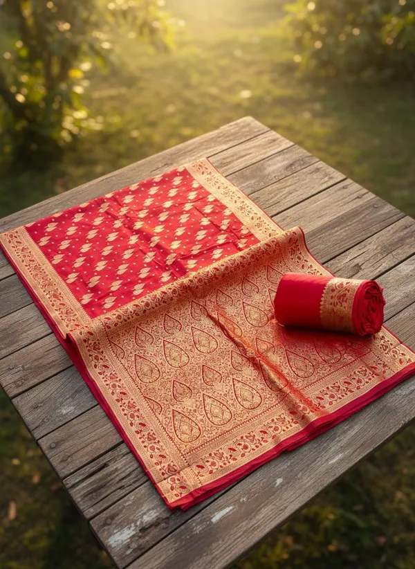 Red_Georgette_Woven_Embellished_Saree_For_Women_|_With_Blouse_Piece