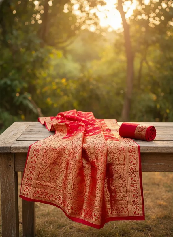 Red_Georgette_Woven_Embellished_Saree_For_Women_|_With_Blouse_Piece