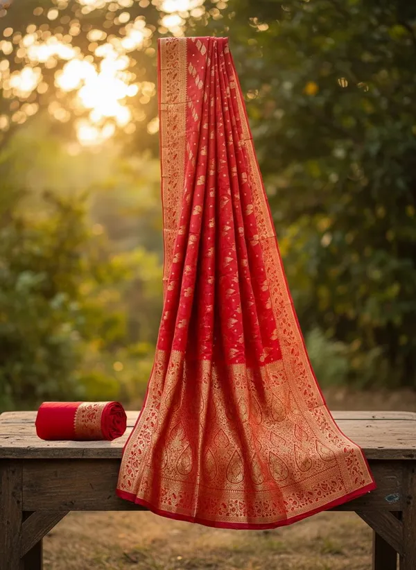 Red_Georgette_Woven_Embellished_Saree_For_Women_|_With_Blouse_Piece